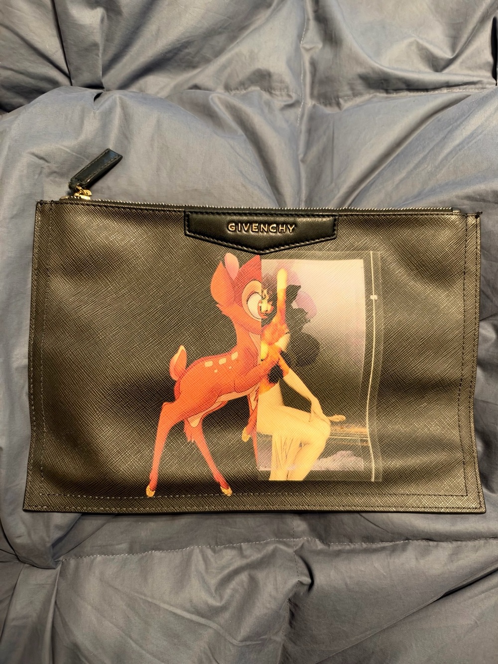 Givenchy Black Zip Pouch with Bambi Graphic